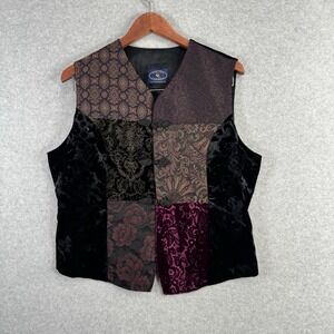 VTG Chelsea Cambell Charter Club Patchwork Vest Velvet Brocade Boho Sz L Floral